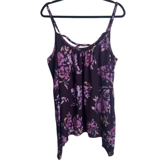 Torrid Size 2 Georgette Sharkbite Hem Swing Cami Purple Floral Tank Top 2X - Picture 3 of 8